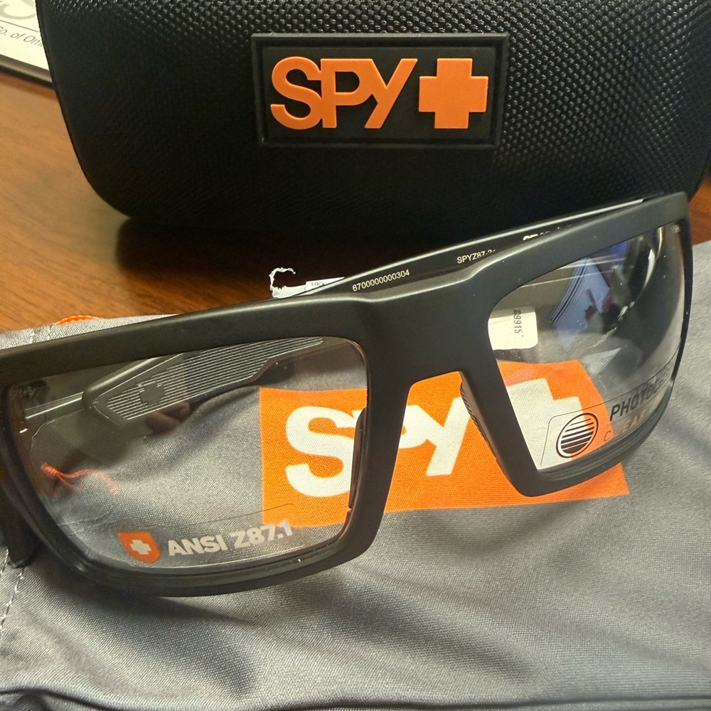 SPY Black Safety Glasses with Orange Logo Accents Photochromic brand new